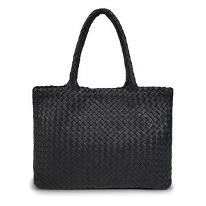 Milaner Mini Elena Woven Handbag in Black Nappa